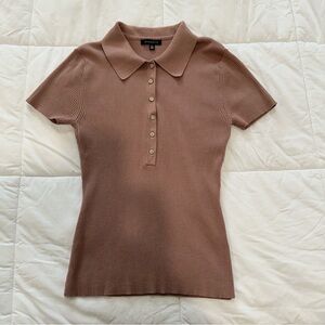 Dynamite Ribbed Knit Polo Top, Short Sleeve, Muted Pink, Size Small Women’s